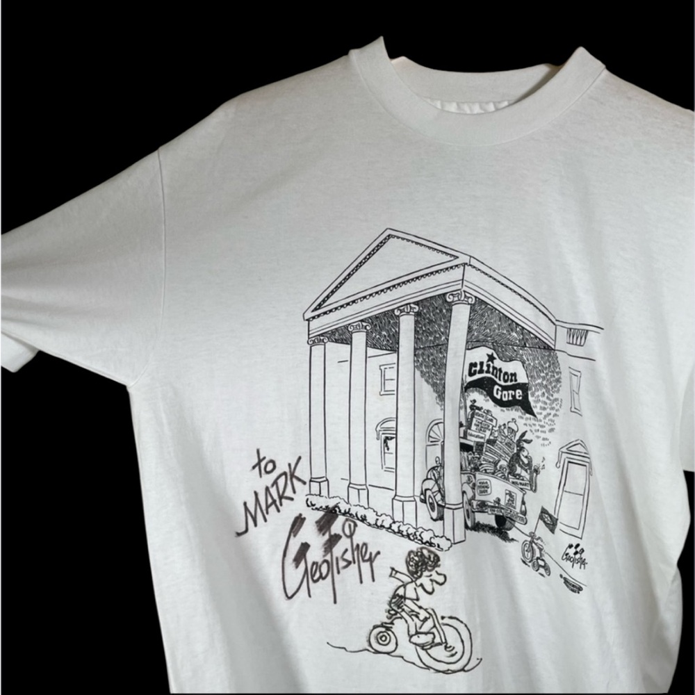 Vintage Signed Clinton Gore Political T-Shirt Comic Geofisher hand drawn